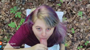 Purple Haired Girl Public Fuck on Hiking Trail in the Woods