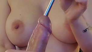 Gonzo urethral sounding with post orgasm insertion